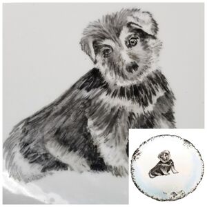 Porcelain? 8Inch Plate Signed Dog Sketch Portrait